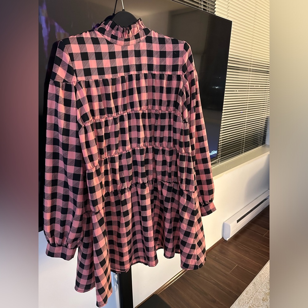 Reclaimed Vintage inspired smock dress with high neck in check
